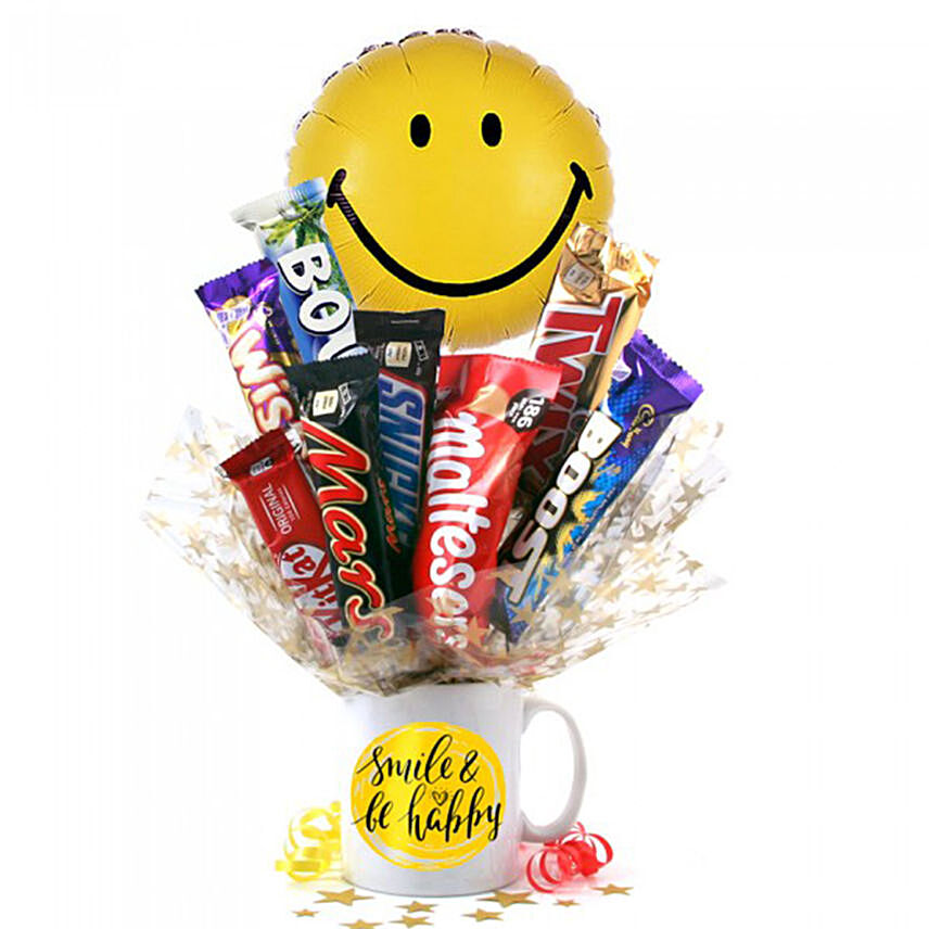 Be Happy Balloon & Chocolates With Coffee Mug