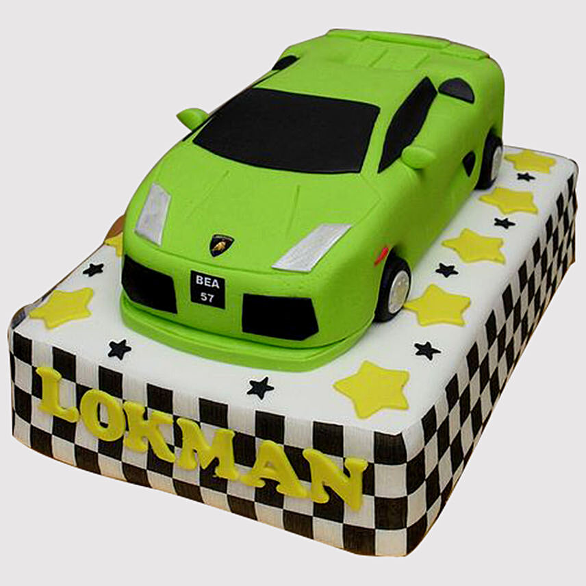 Designer Green Car Marble Cake