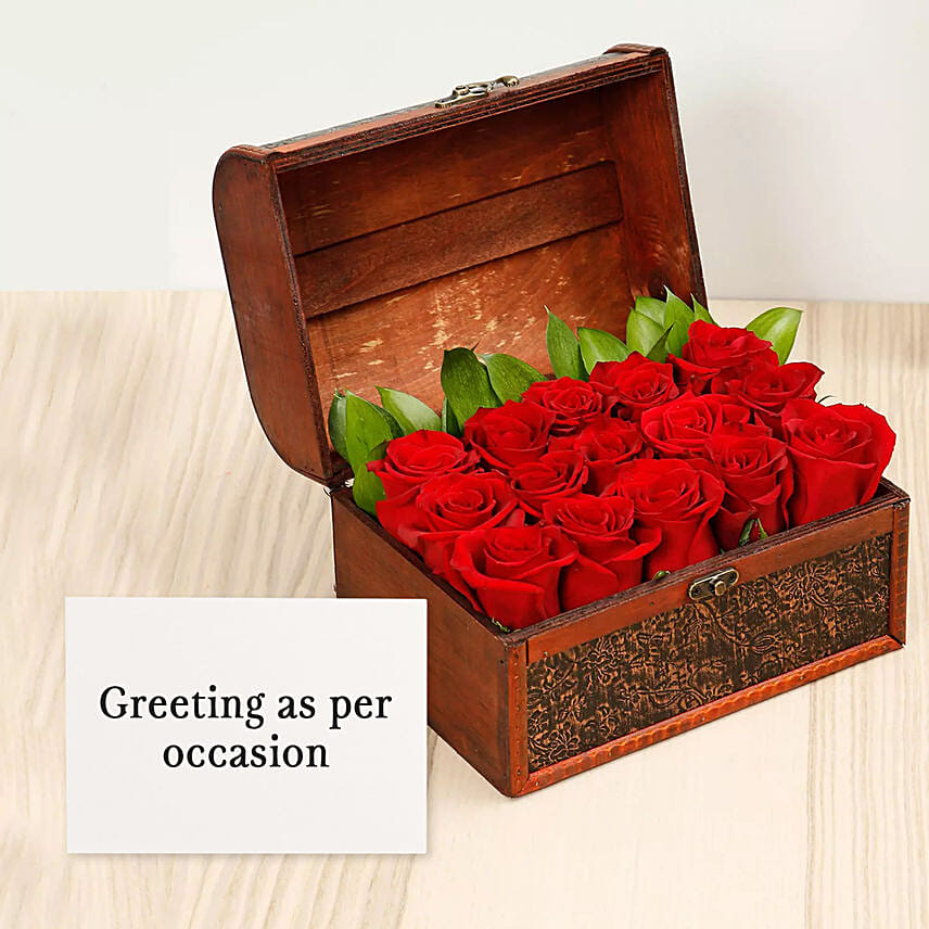 Red Roses Treasured Box With Greeting Card