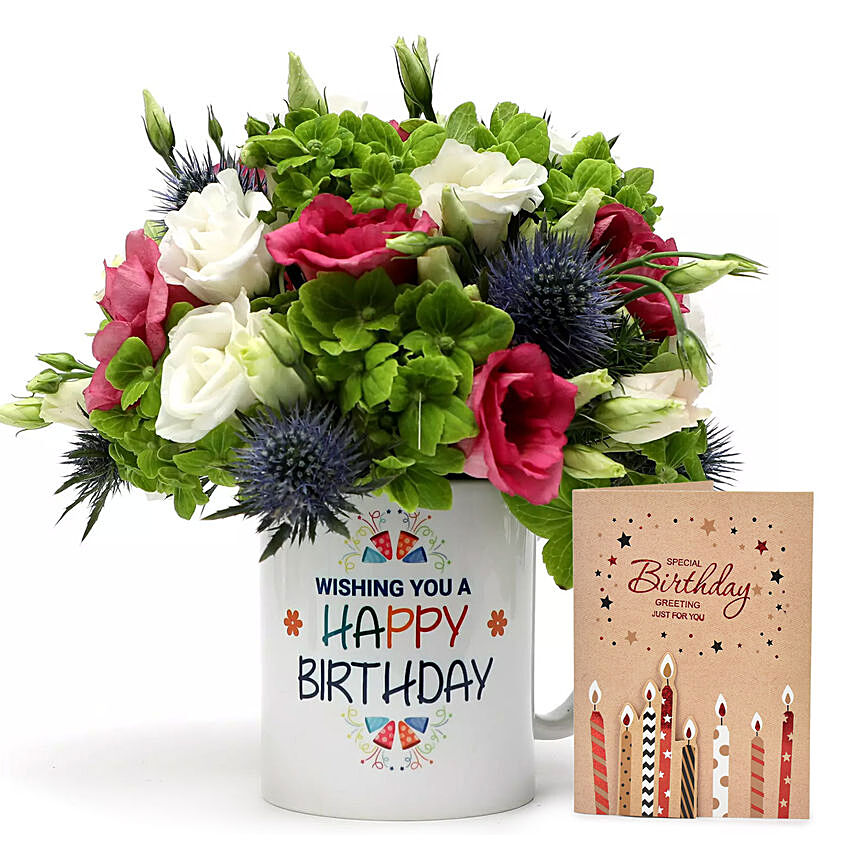 Flowers in Mug With Birthday Card