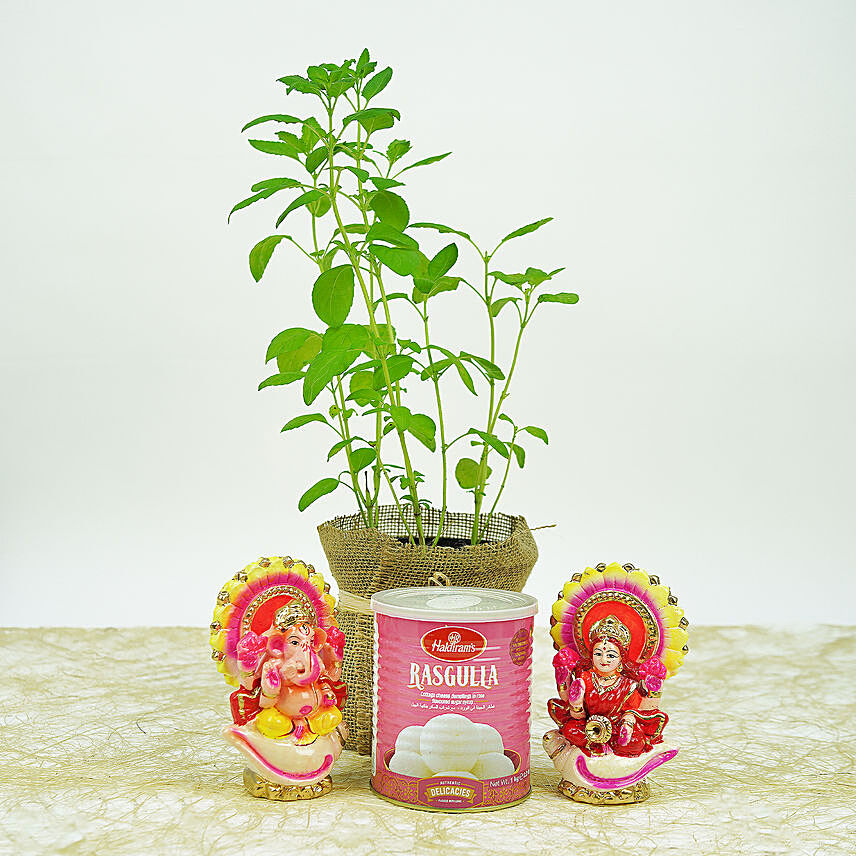 Diwali Gifts In Jute Wrapped Bag and Tulsi
