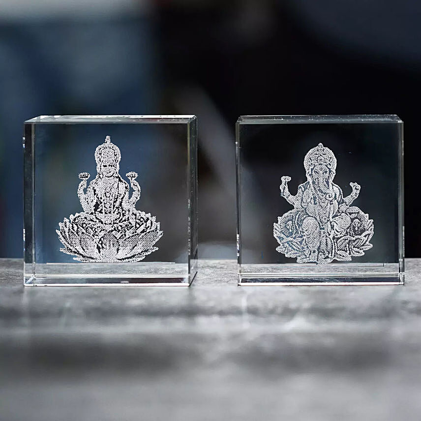 Crystal Engraved Laxmi Ganesha Idol