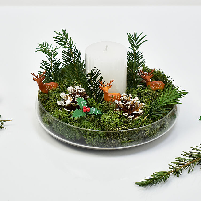 Reindeers and Candle Dish Garden