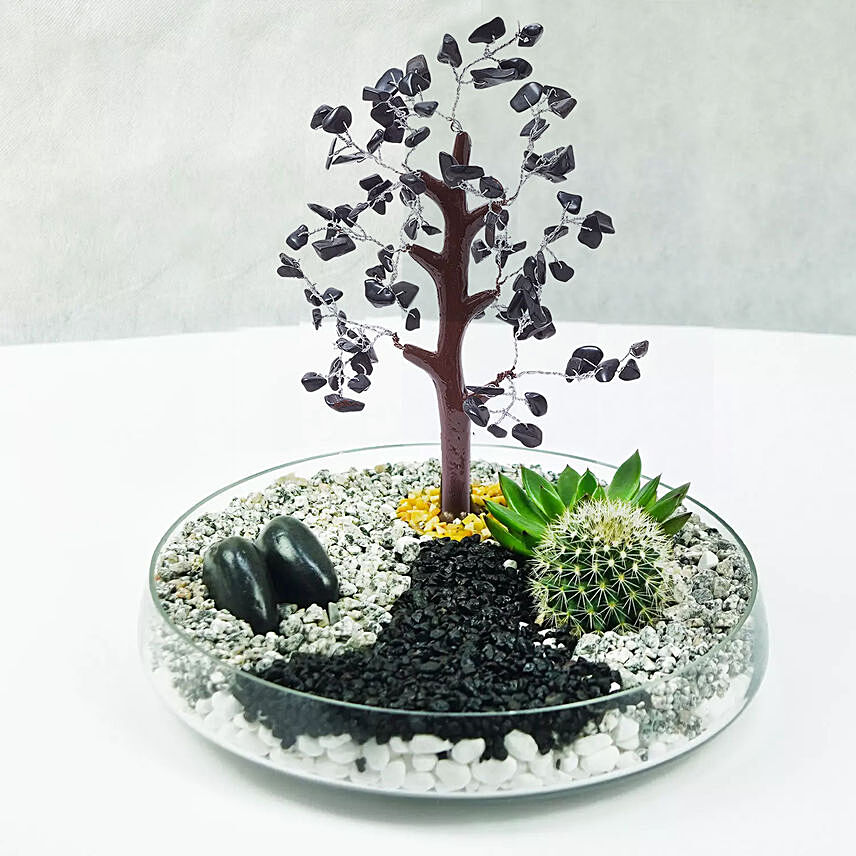 Premium Multicouloured Wish Tree & Plants Glass Platter