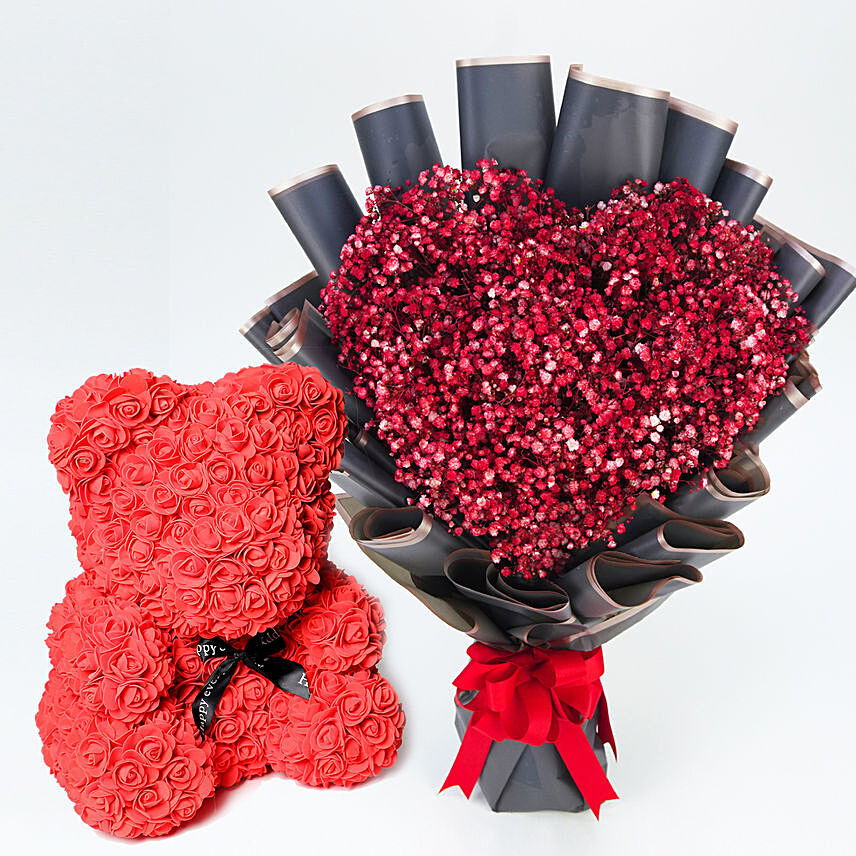Hearts Beats Flowers With Artificial Roses Teddy