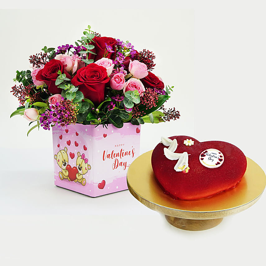 Floral Cuddle For My Valentine With Cake