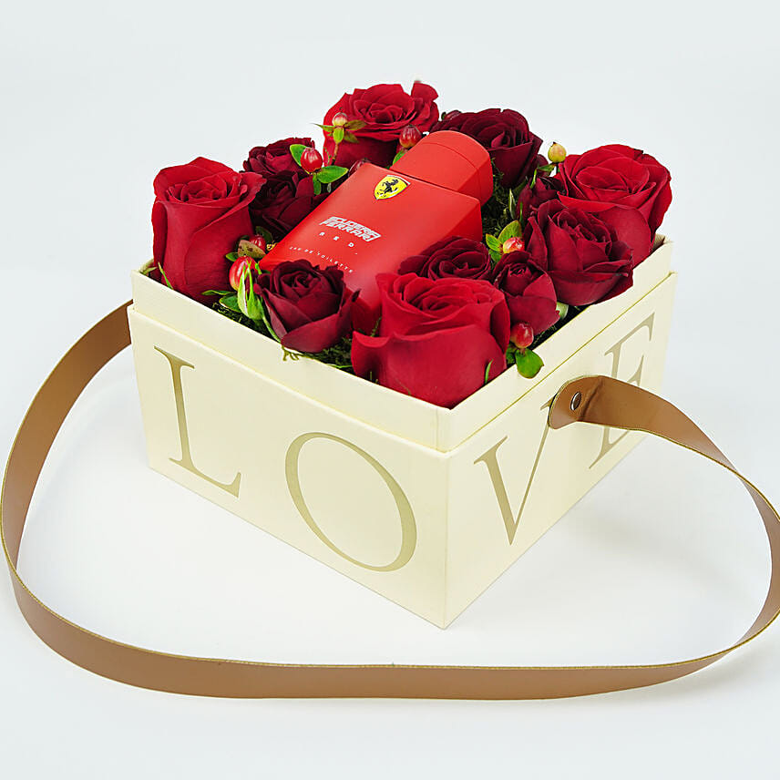 Frerrari Red Perfume with Roses in Love Box