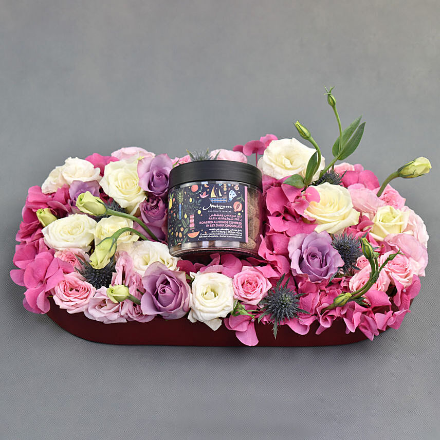 Floral Bed in Premium Tray with Mirzam Nuts