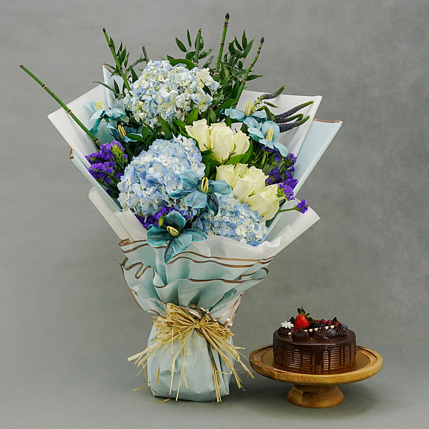 Blue Skies Florals With Cake