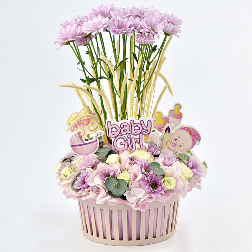 Online Baby Girl Flowers Wishes Basket Gift Delivery in UAE FNP
