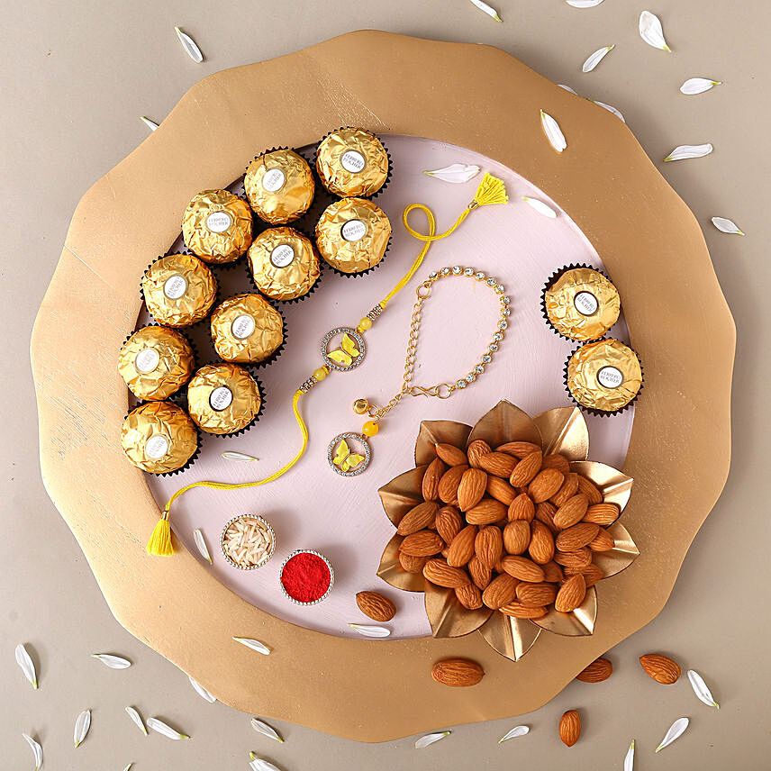 Sneh Butterfly Rakhi Set and 16 Pcs Ferrero Rocher with Almonds