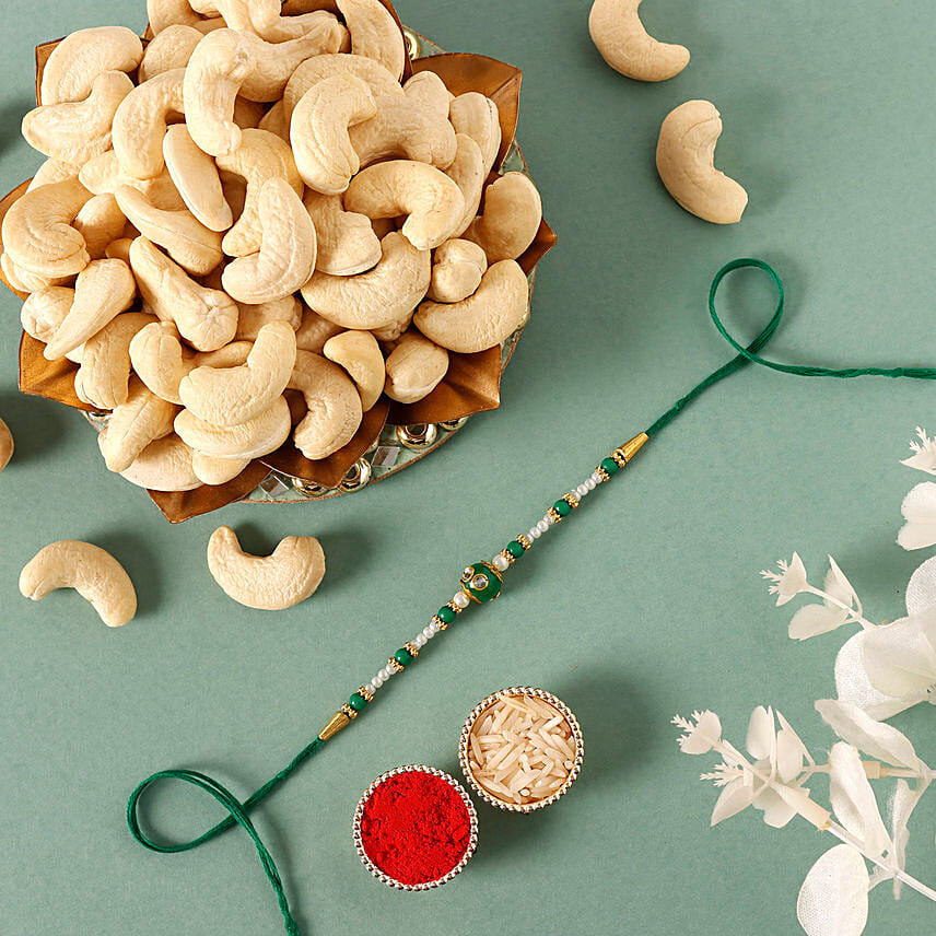 Sneh Fancy Green Rakhi with 100 Grams Cashew