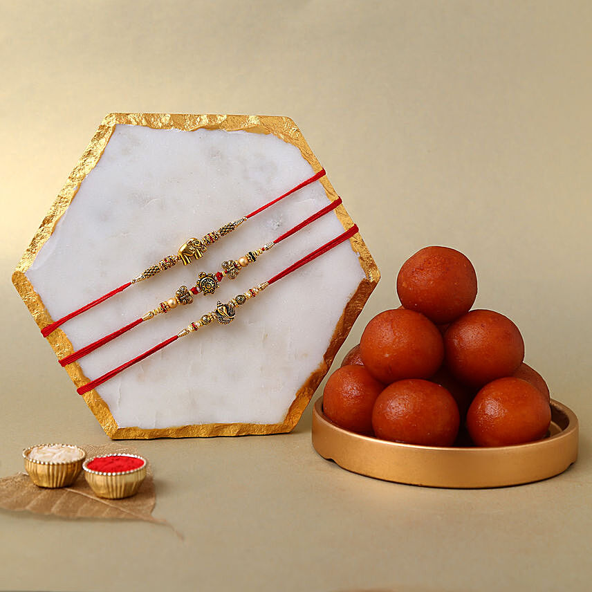 Traditional Feng Shui Rakhi Set with 1 Kg Gulab Jamun Tin