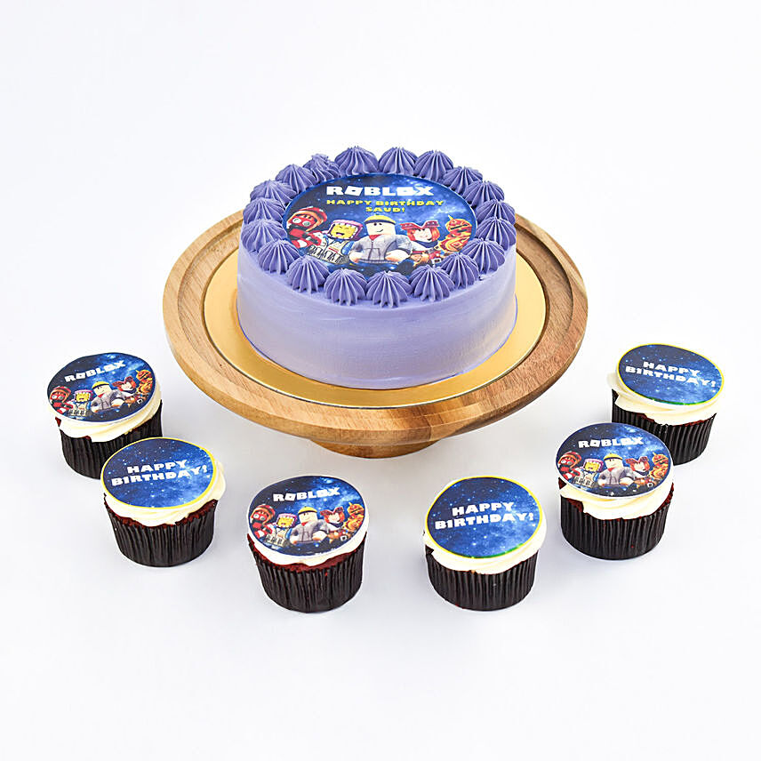 Roblox Birthday Vanilla Cake and Chocolate Cupcakes