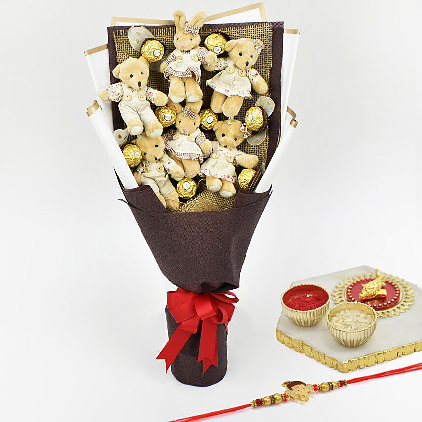 Teddy Chocolate Bouquet With Rakhi