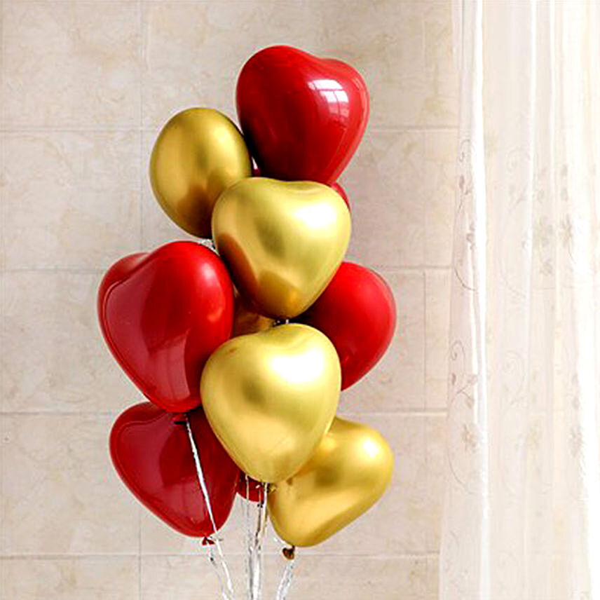 Red and Gold Heart Shaped Chrome Balloons