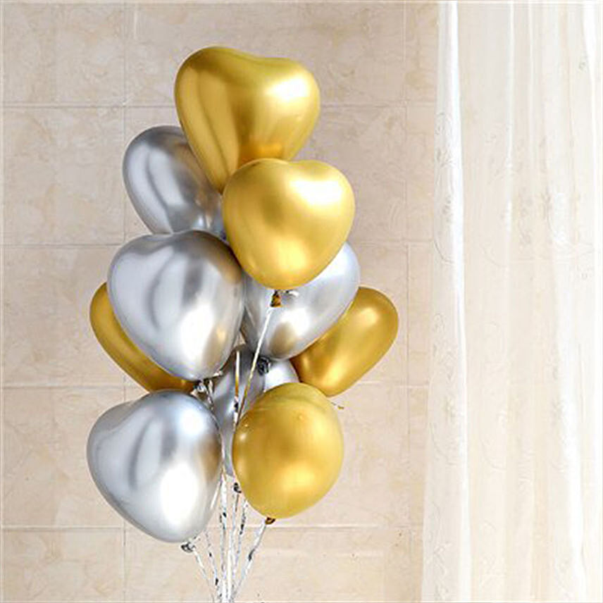 Silver and Gold Heart Shaped Balloons