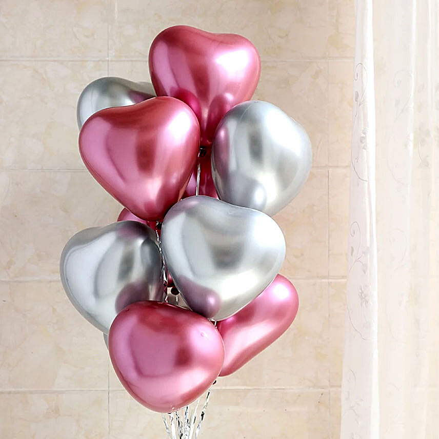 Sliver and Pink Heart Shaped Chrome Balloons