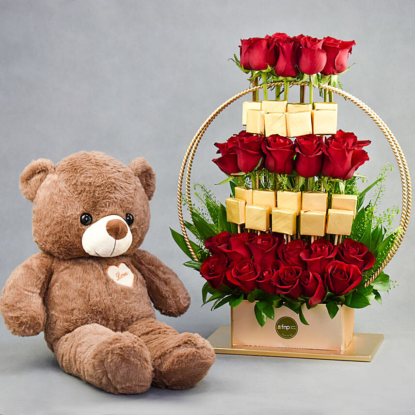 Red Roses and Chocolates with Teddy bear