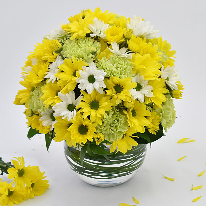 Chrysanthemums And Carnations In Fish Bowl