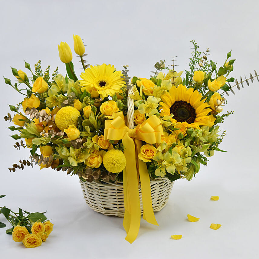 Graceful Yellows Basket Arrangement