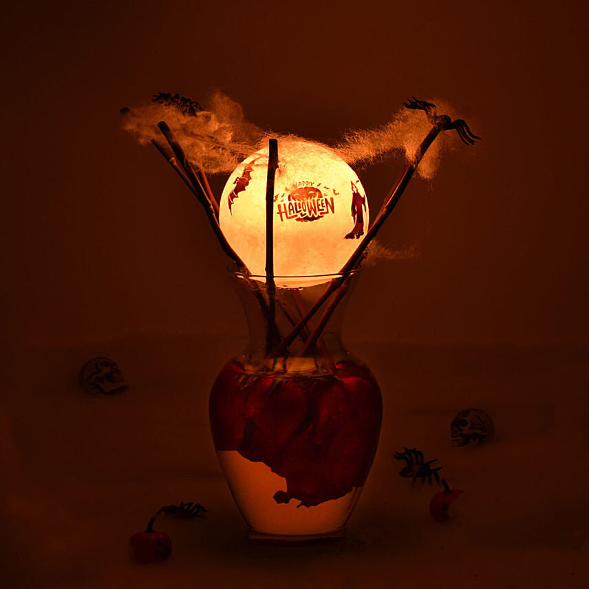 Happy Halloween Roses with Moon Lamp