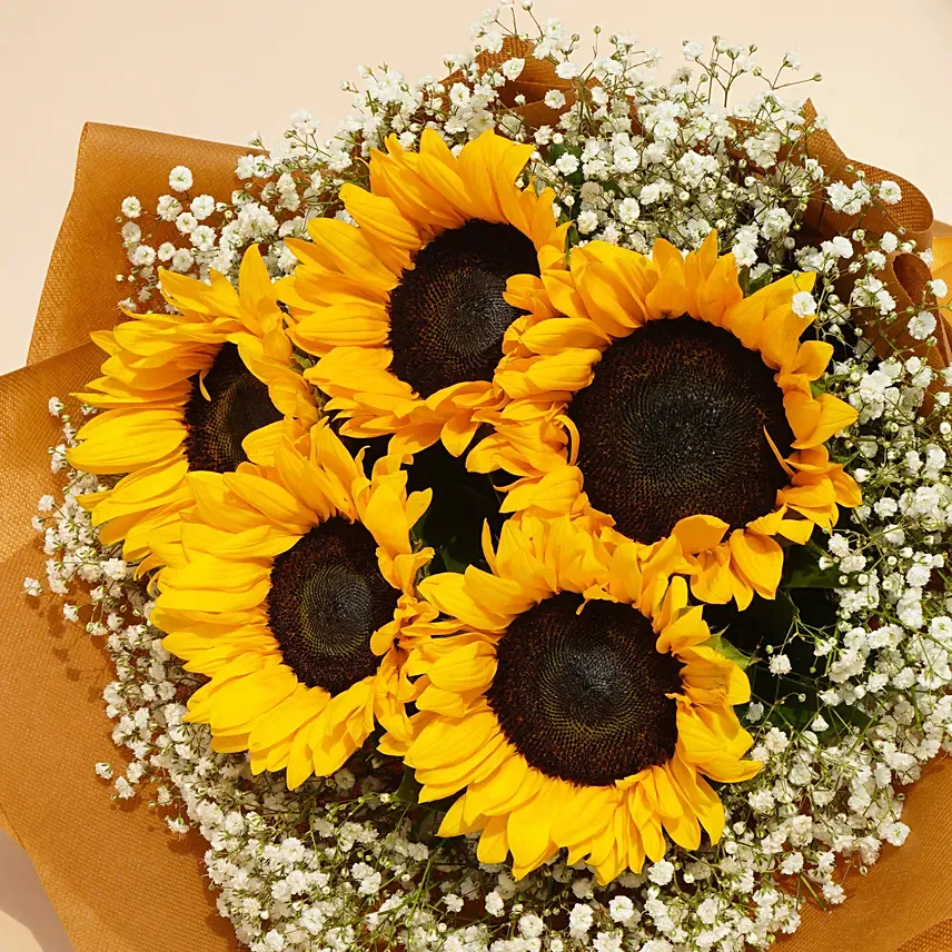 Online Ravishing Sunflowers Beautifully Tied Bouquet Gift Delivery in ...