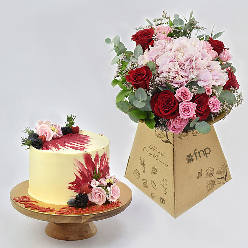 Birthday Surprise Chocolate Cake With Flowers