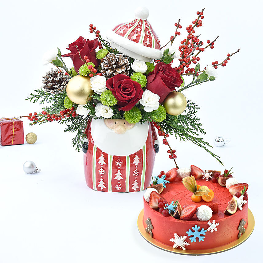 Christmas With Santa Flowers and Cake