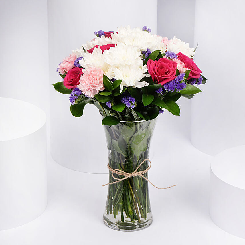 Online White and Pink Flower Vase Gift Delivery in UAE - FNP