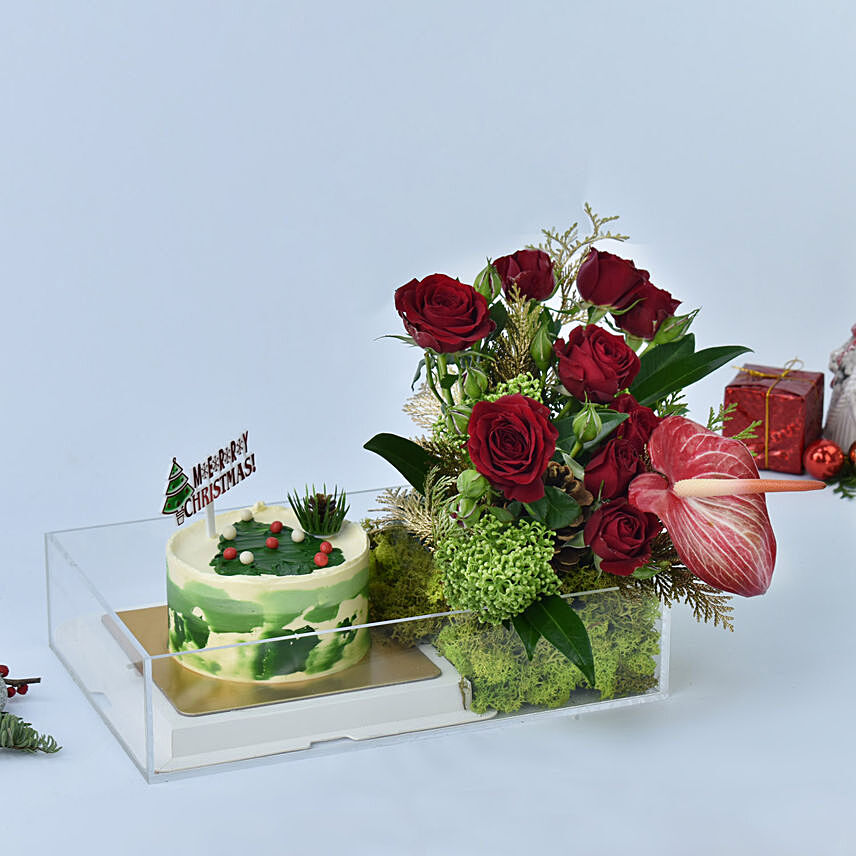 Christmas Cake and Flowers Tray