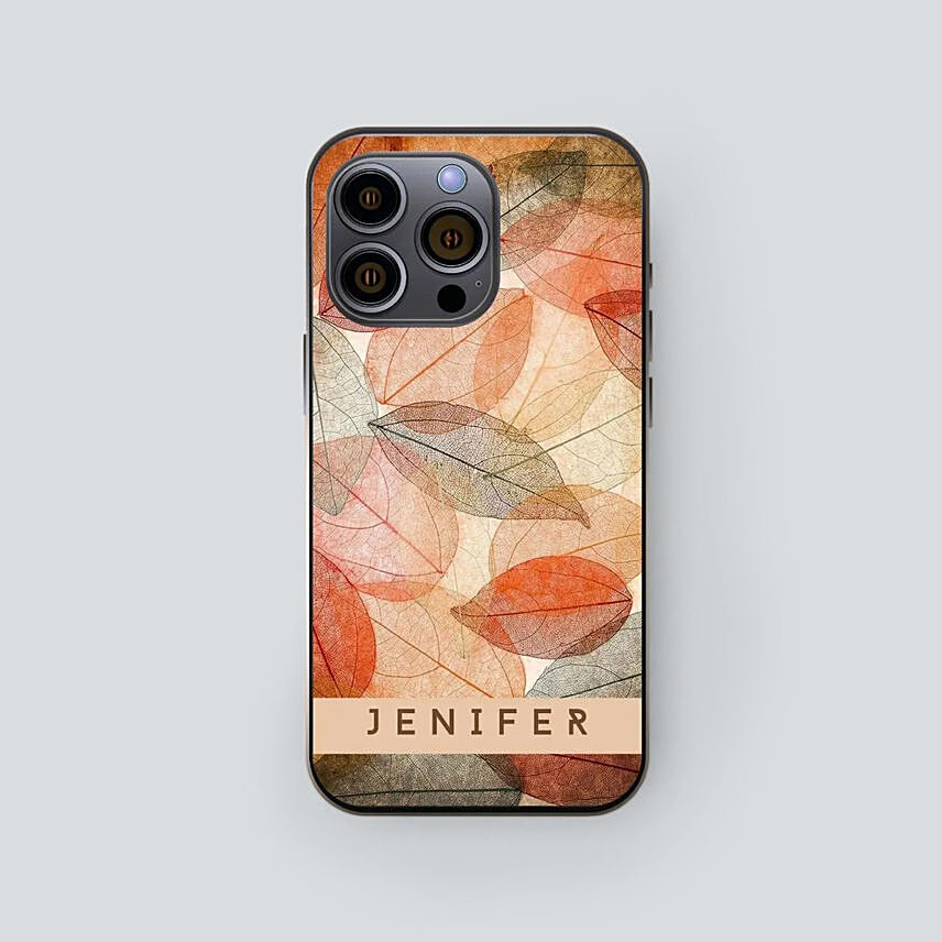 Iphone 13 Mini Case With Personalised Name And Leaf Pattern