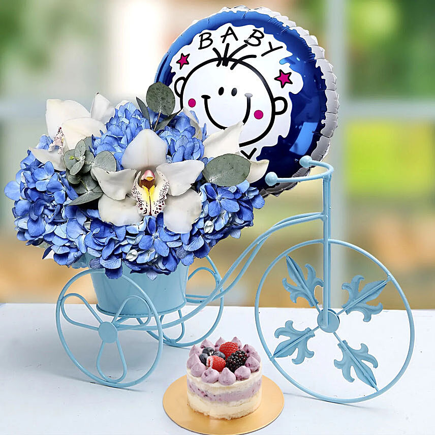 Baby Boy Flower Arrangement and Cake