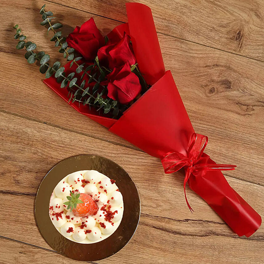 Red Roses and Mono Cake Combo