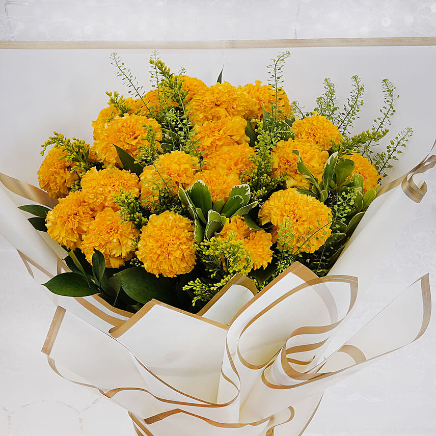 Online Marigold Bouquet and Belgian Chocolates Gift Delivery in UAE FNP