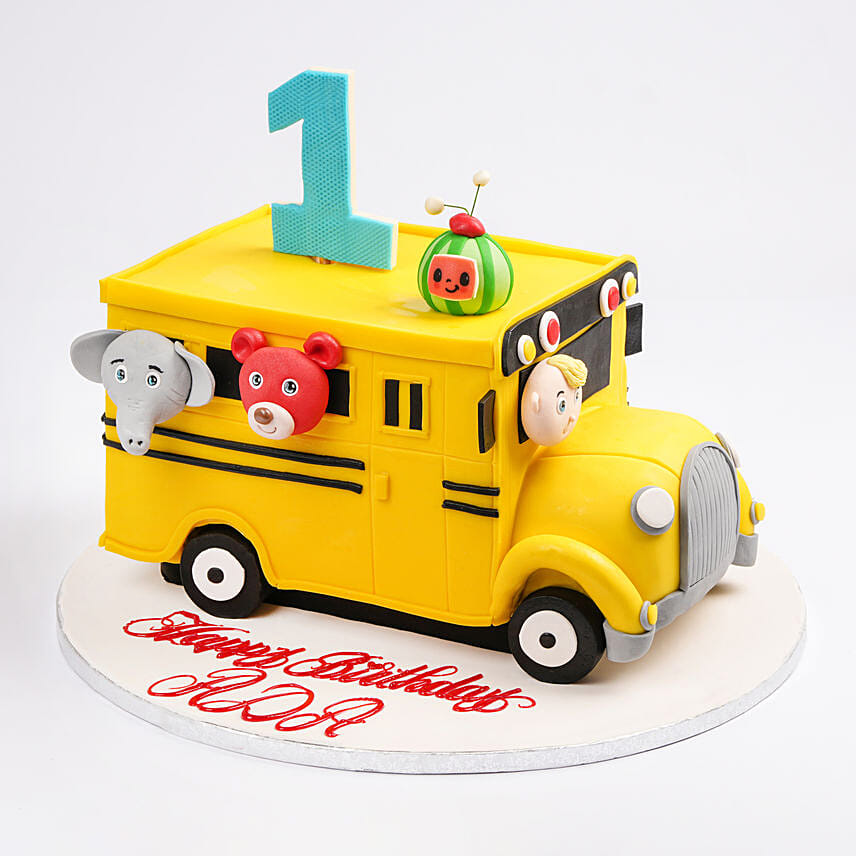 Animals in Bus Kids Birthday Chocolate Cake