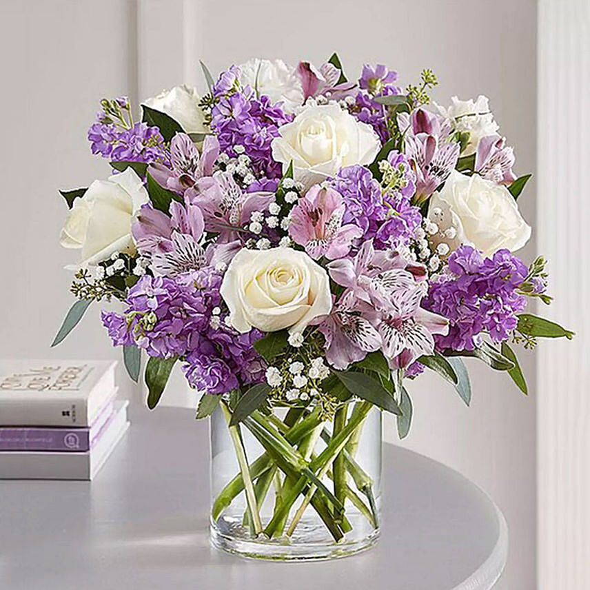 Exotic Purple White Flowers Vase