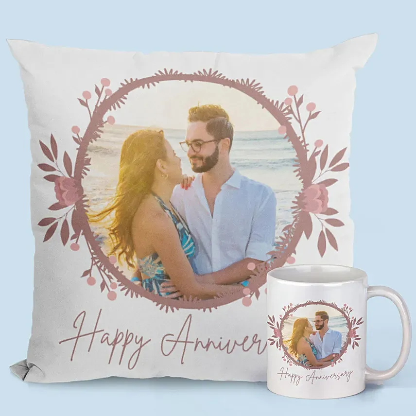 Happy Anniversary Mug And Cushion Combo