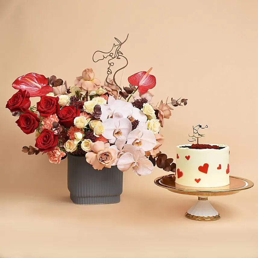Happy Anniversary My Love Flowers with Cake