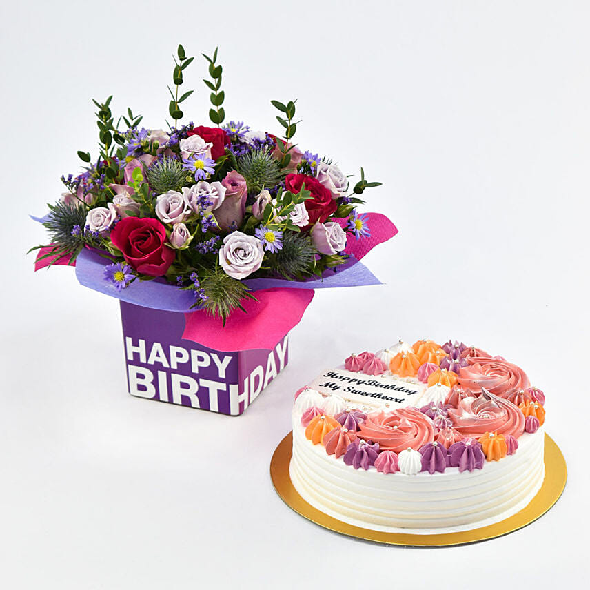 Happy Birthday My Sweetheart Cake With Flowers