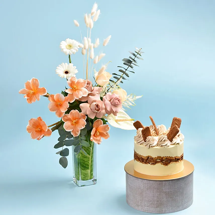 Lotus Cake And Flowers Beauty Combo