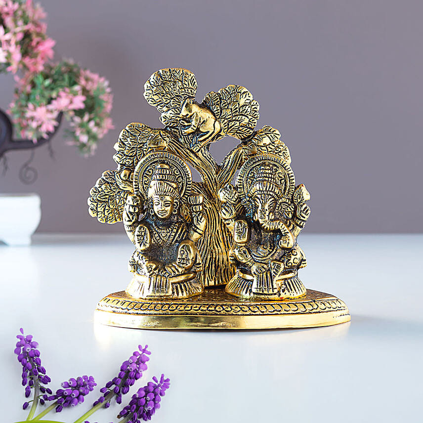 Metal Laxmi Ganesha Idol with Tree Backdrop