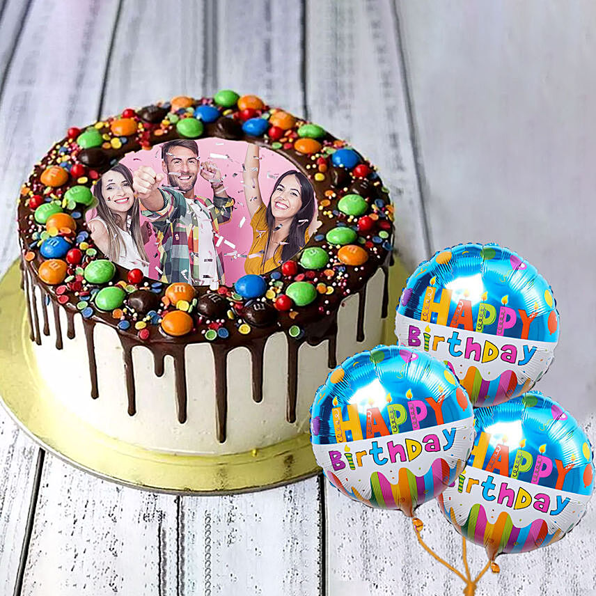 MNM Chocolate Birthday Photo Cake With Balloons