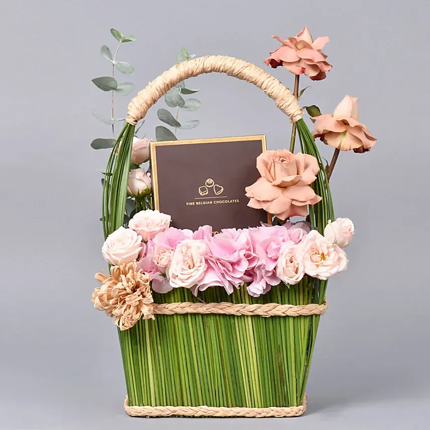 Natures Basket of Flowers with Chocolates