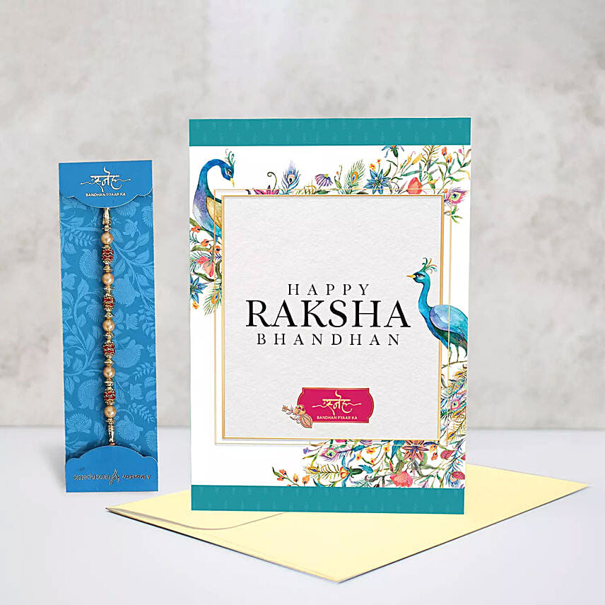 One Pearl Mauli Rakhi With Greeting Card