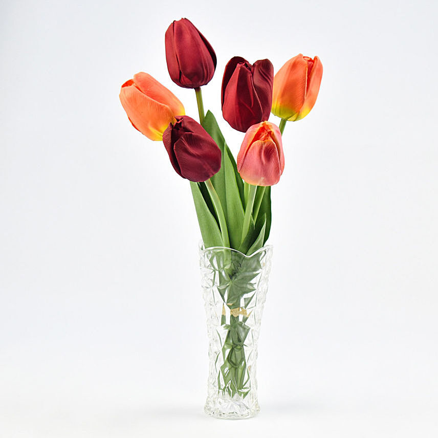 Orange and Red Artificial Tulips
