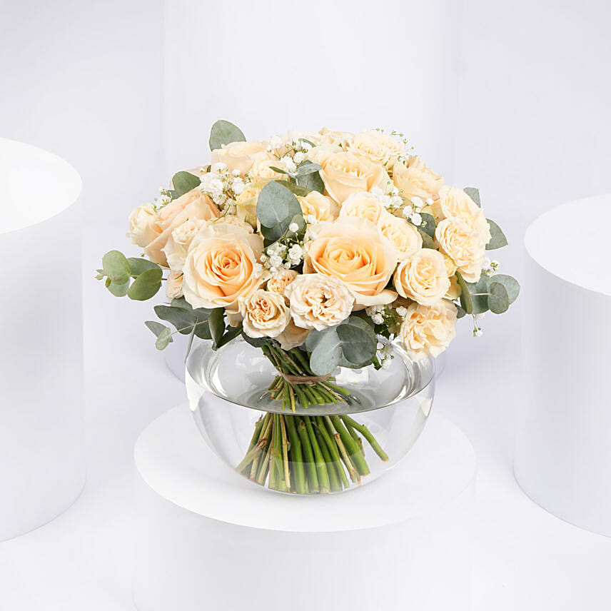 Peach Roses Table Centerpiece Flowers