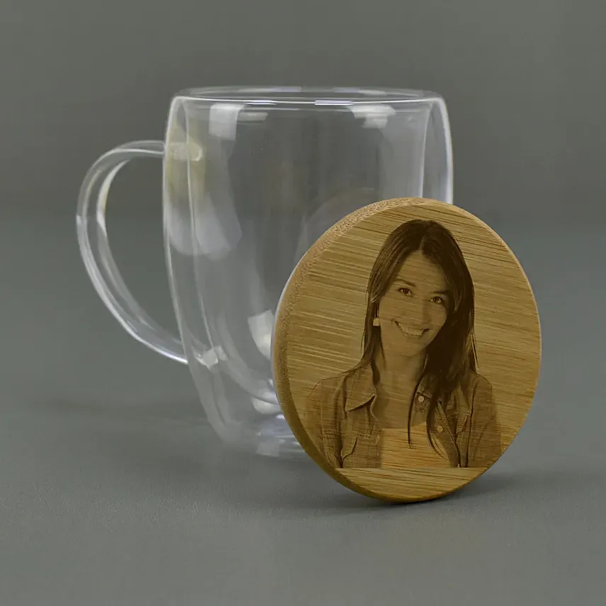 Peronalised Glass Mug with Bamboo Lid