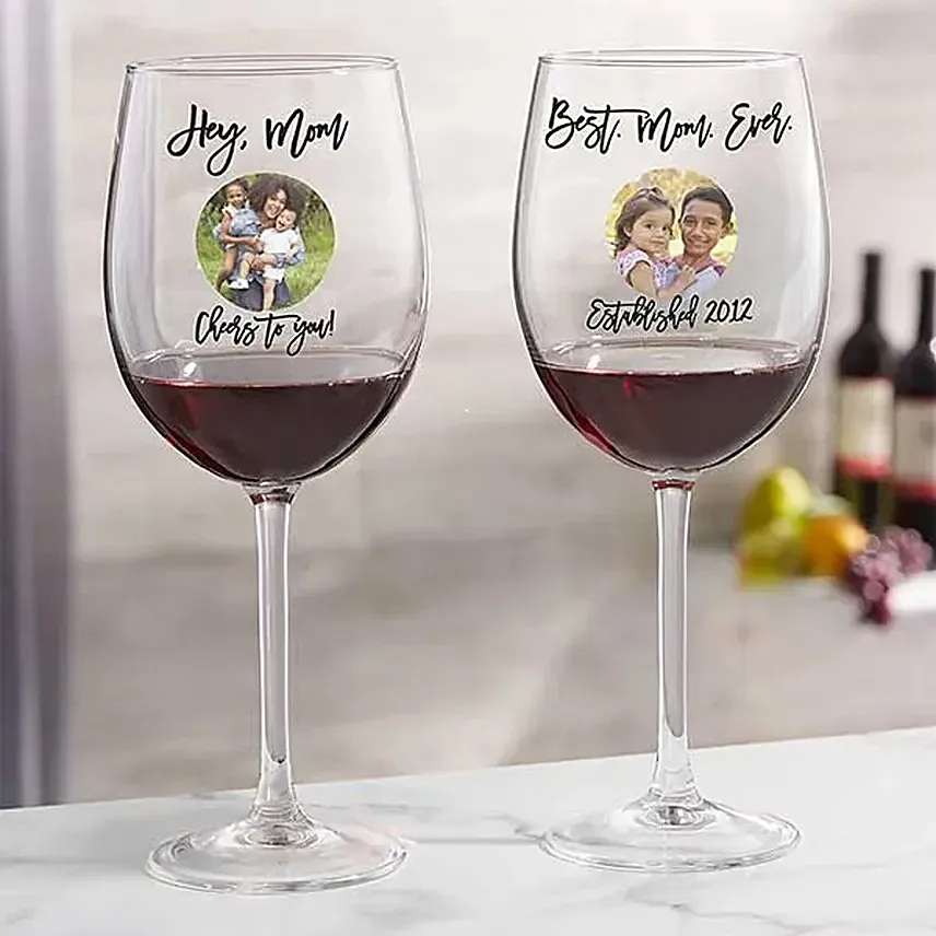 Perosnalised Photo Wine Glasses Set for Mom