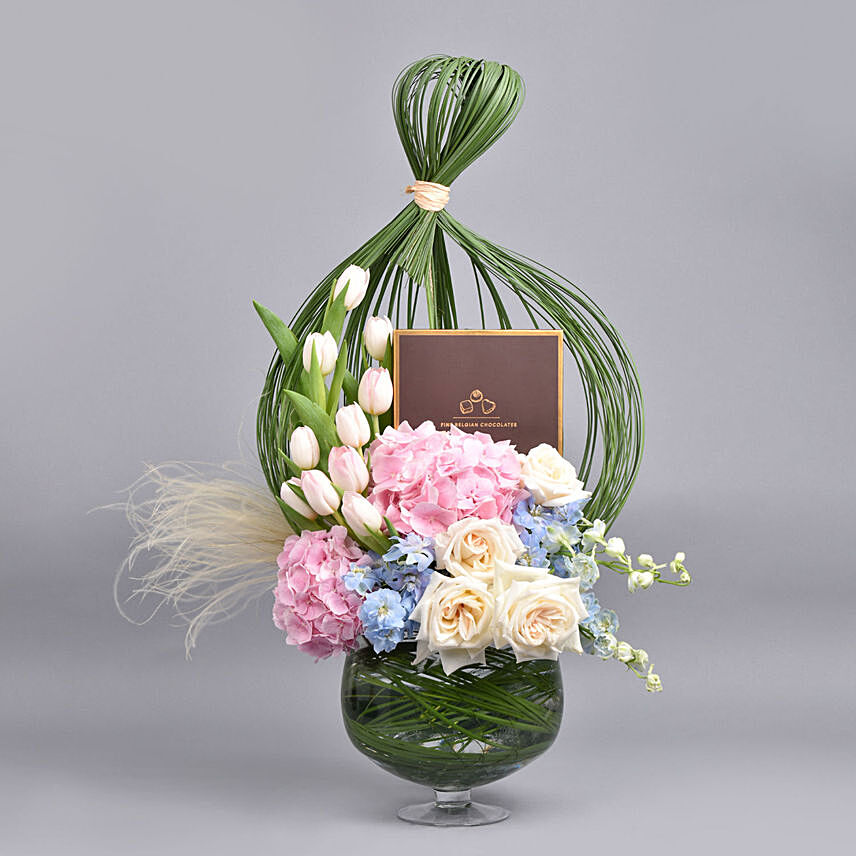 Premium Belgian Chocolate Box with Flowers